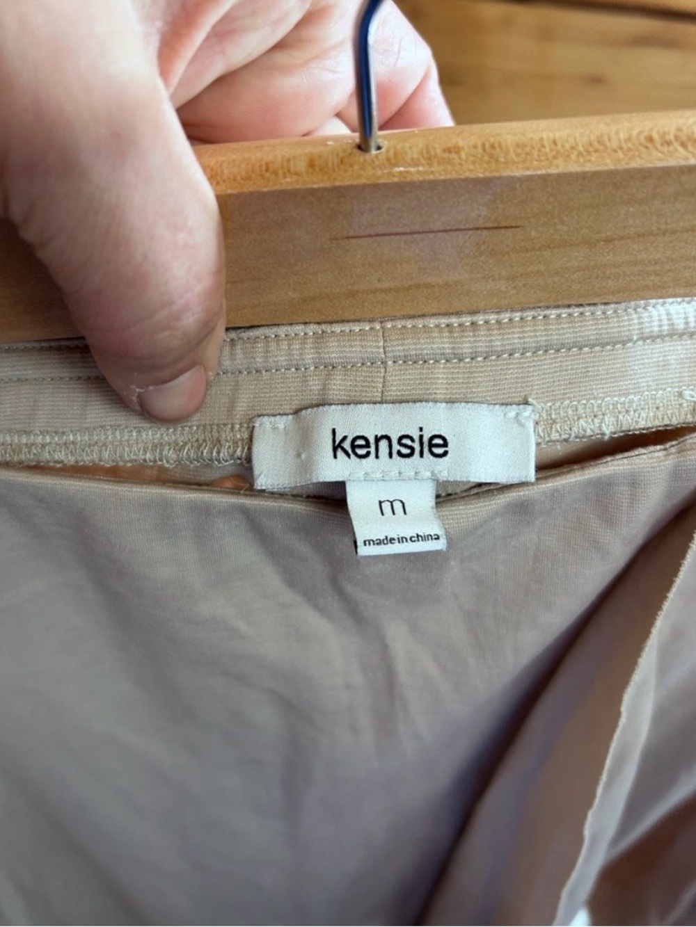 Kensie Asymmetrical Midi Skirt in Beige - Picture 5 of 7